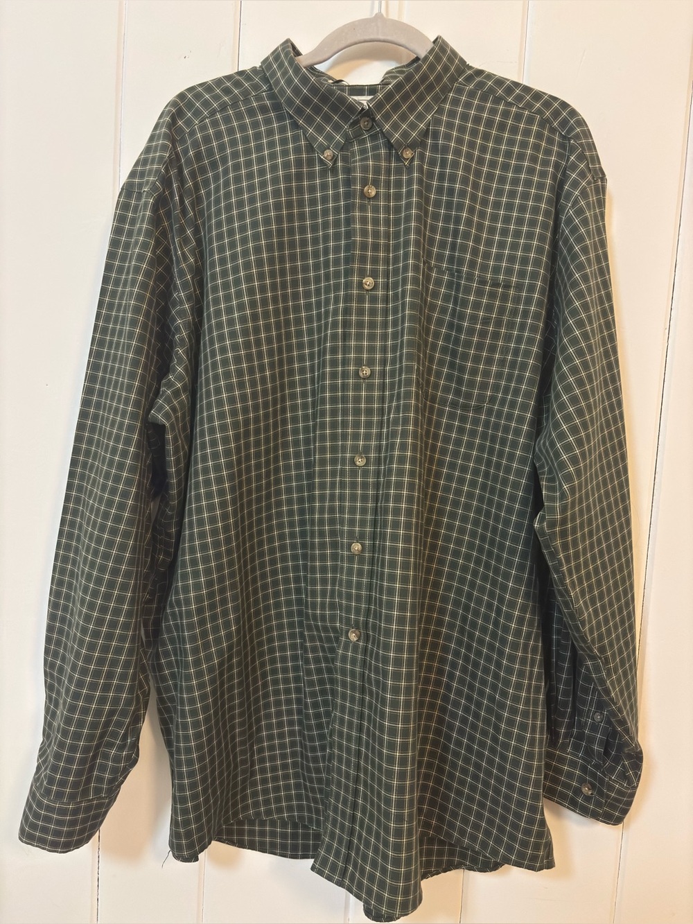 L.L. Bean 100% Cotton Men’s XXL Wrinkle Resistant Green Plaid Button Up Flannel